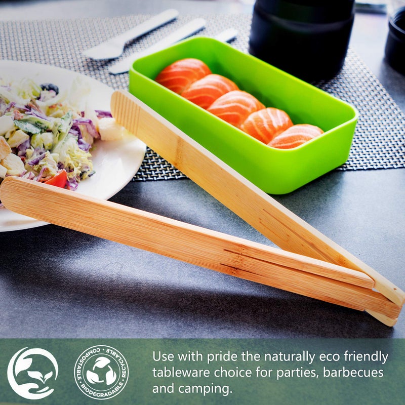 laboos Bamboo Cooking Tongs (Set of 2) â€“ 11â€ Foldable Kitchen Tongs with Space-Saving Design, Non-Scratch Grip for BBQ, Salad, Camping & Serving â€“ Natural Wood Utensils for Nonstick Cookware - Image 2
